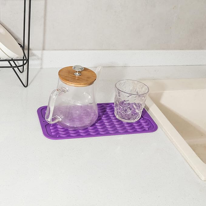 Silicone Dish Drying Mat for Multiple Usage,Easy clean,Eco-friendly,Heat-resistant Silicone Mat for Kitchen Counter or Sink,Refrigerator or Drawer Liner Purple S 12 inches x 6 inches - Bloomnest