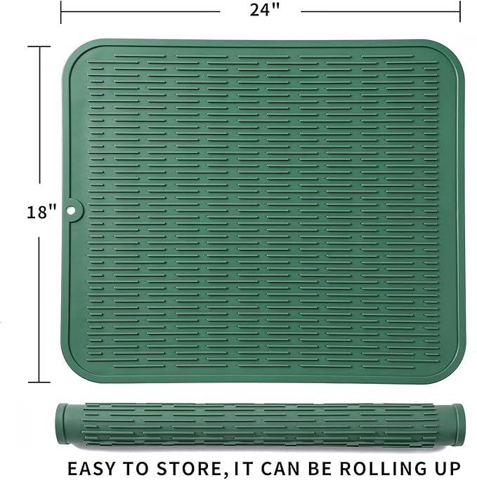 Silicone Dish Drying Mat for Multiple Usage,Easy clean,Eco-friendly,Heat-resistant Silicone Mat for Kitchen Counter or Sink,Refrigerator or Drawer Liner Green 2XL 24 inches x 18 inches - Bloomnest