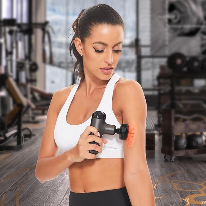Mini Massage Gun with Heat, Deep Tissue Massage Gun, Portable Percussion Muscle Massager with 4 Massage Heads for Athletes - Bloomnest
