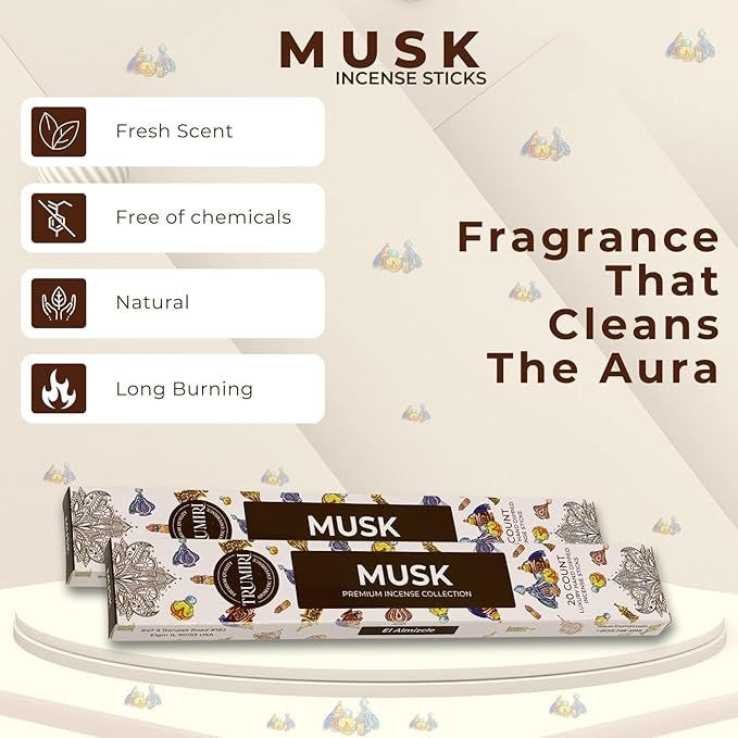 Musk Incense Sticks - Total 120 Insence-Sticks - 6 Packs of 20 Insense - Inciensos - Inscents - Natural Non Toxic Ingredients - Incents - Incence - Inscense - Insents
