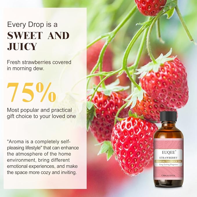 EUQEE 2.02 Fl oz Strawberry Fragrance Oil, Premium Strawberry Essential Oil with Glass Dropper for Diffuser, DIY Soap, Candle Making - 60ML - Bloomnest