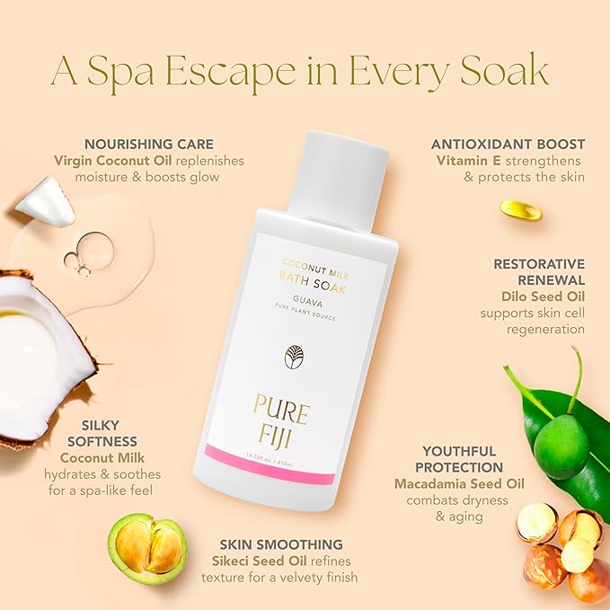 Pure Fiji Coconut Milk Bath Soak, Guava (14oz/415ml)