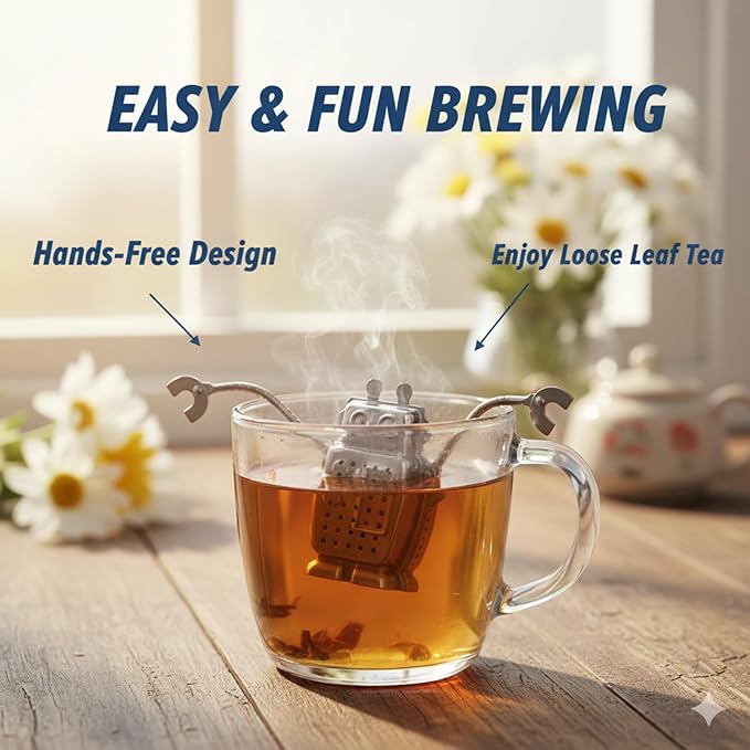Robot Tea Infuser for Loose Leaf Tea, Cute Stainless Steel Tea Strainer & Steeper, Fine Mesh Tea Ball Filter with Arms to Hang on Mug, Fun Novelty Kitchen Gadget & Gift for Tea Lovers (Robot) - Bloomnest