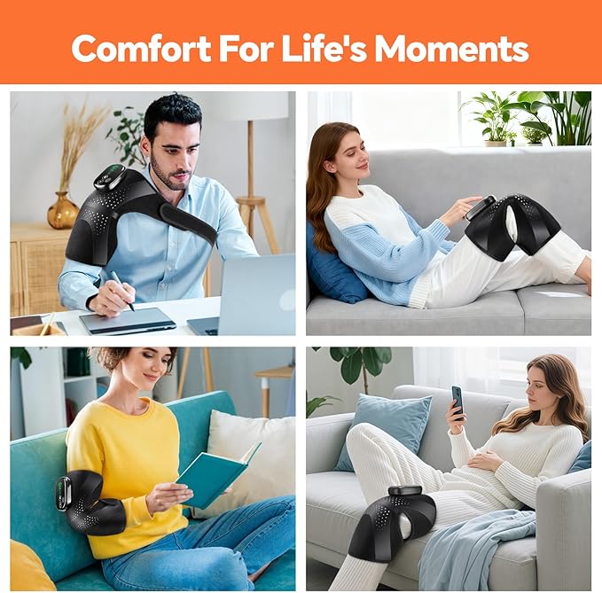 Cordless Knee Heating Pad, 3-in-1 Heated Knee Brace Wrap with Massage, Heating Pad for Knee Elbow Shoulder Pain Relief, Rechargeable Knee Massager for Arthritis Pain Relief - Bloomnest
