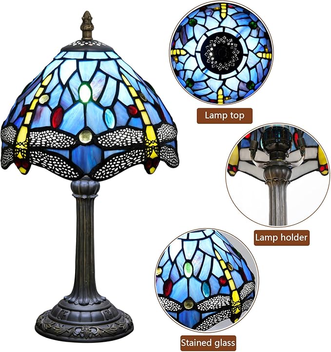 Tiffany Lamp Stained Glass lamp Small Bedside Table Lamps for Living Room Bedroom Dorm Kitchen Home Decor Festival Birthday Gift,Dragonfly - Bloomnest