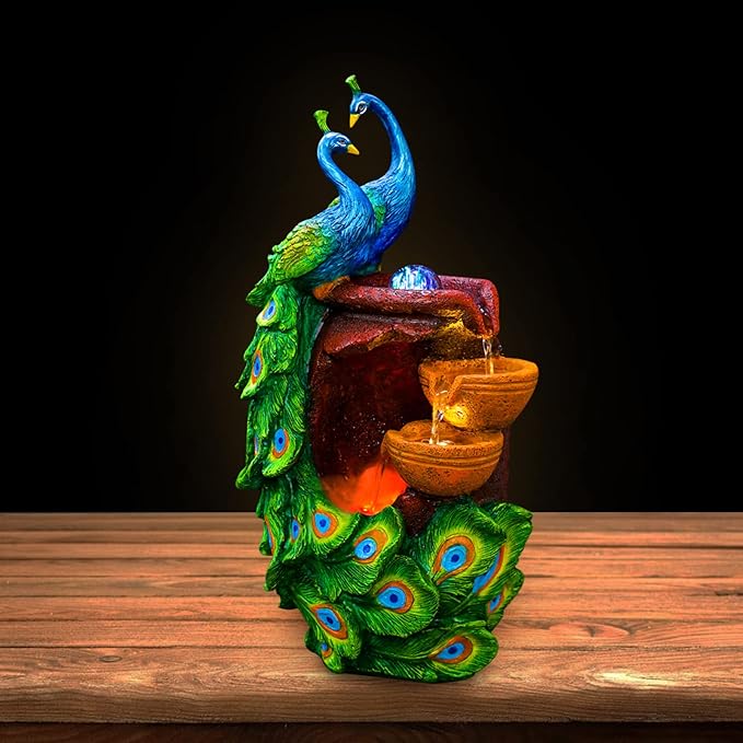 Art Decorative Animal Statue Bonsai Waterfall Fountain Humidifier with LED Lights, 21Inch Water Fountains for Home Living Room Bedroom Office Decor