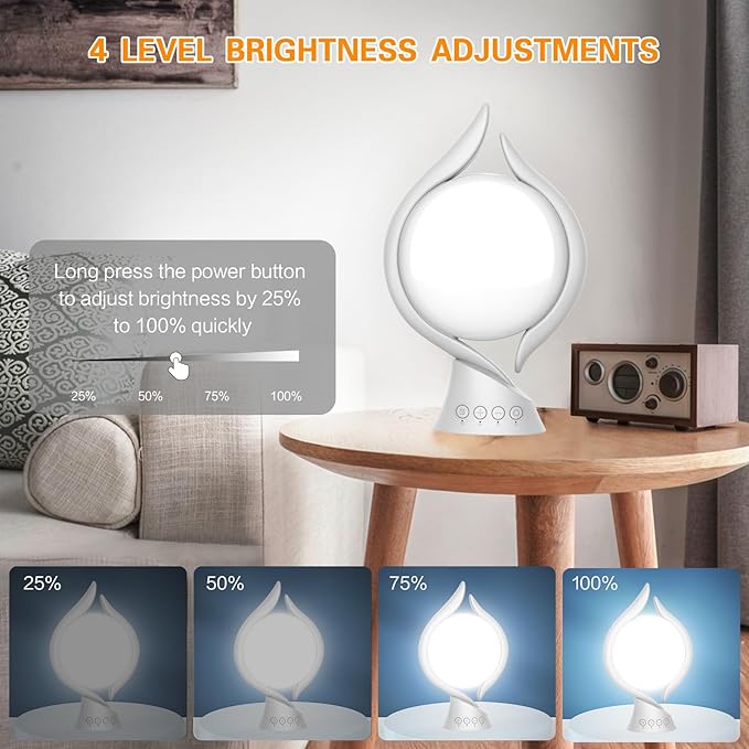 Voraiya Light Therapy Lamp 10000 Lux, UV-Free Therapy Light with 5 Brightness, 3 Color Temperature, 4 Timer, Memory Function, Full Spectrum, Bright Seasonal Sun Light Lamp for Bedroom, Office - Bloomnest