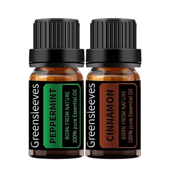 GREENSLEEVES Cinnamon Peppermint Essential Oil Set, 2 x 10ml Pure Plant-Based Fragrance Oil for Aromatherapy, Essential Oils for Diffuser, Massage, Bath Bomb, Scented Candle Soap Making GREENSLEEVES