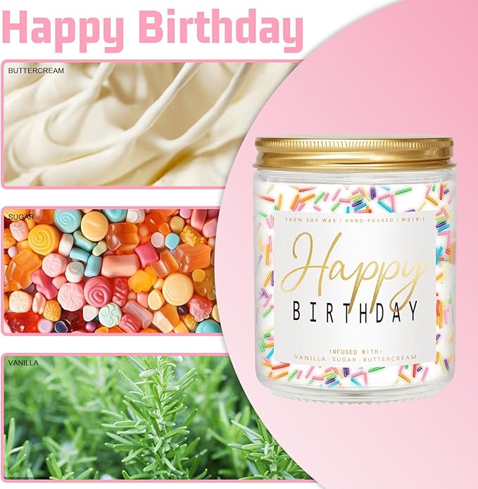 Happy Birthday Candle - Vanilla Cream Birthday Candle, Unique Birthday Gifts for Women - 7oz Scented Candle with Sprinkles, Birthday Gifts for Men/Best Friend - Bloomnest