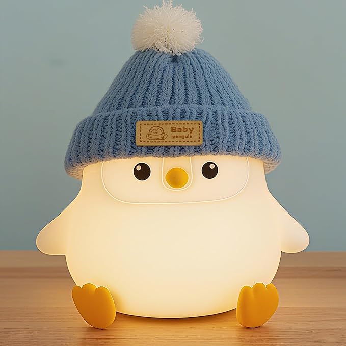 Penguin Lamp with Knit Hat,Kawaii Penguin Night Light,Food Grade Silicone,Dimmable Nursery Nightlight,LED Squishy Novelty Animal Lamp,Kids Room Decor,Funny Gifts for Kids Boys Girls Baby - Bloomnest