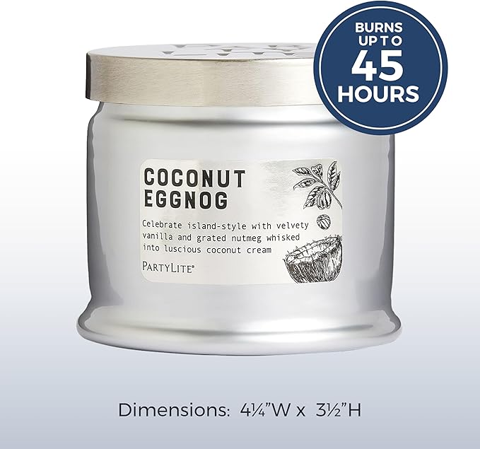PartyLite 3-Wick Jar Candle, Highly Fragranced Clean Burning Glass Candle, 25-45 Hours Burn Time (Coconut Eggnog) - Bloomnest