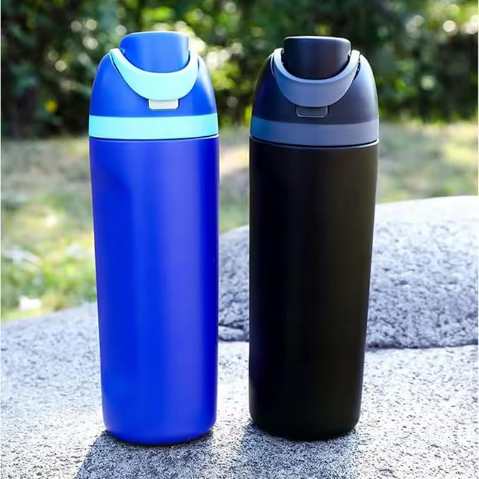 DUTHINGS Insulated Stainless Steel Water Bottle with Straw, 24 oz – Leakproof, BPA-Free Reusable Sports & Travel Bottle with Replacement Straw and Cleaning Brush (Black) Bloomnest