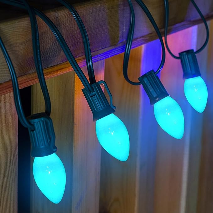 SUNSGNE C7 LED Blue Replacement Christmas Light Bulbs, 0.6W LED E12 Candelabra Base Bulbs - Great for Christmas Outdoor String Lights, Salt Lamp, Night Lights, Decorative Lights, Pack of 25 - Bloomnest