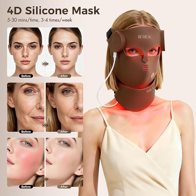 4D Wireless Red Light Therapy for Face and Neck with 400 LEDs,8+1 Color Light Therapy Mask with NIR, 850nm Red Light Therapy Mask, 4000mAh Rechargeable Led Face Mask Remote Control for Home & Travel Bloomnest