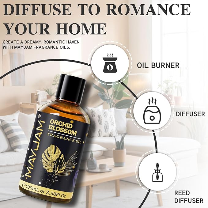 Orchid Blossom Fragrance Oil Essential Oil, MAYJAM 3.38FL.OZ Orchid Blossom Oil for Diffusers for Home, Long Lasting Scented Oils for Soap Candle Making - 100ML - Bloomnest