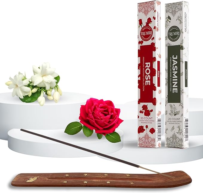 Trumiri Incense Sticks - Combo Pack of 40 Insence-Sticks - 20 Rose + 20 Jasmine - Insenses - Insents - Incents - Inscense - Incence - Incienso - All Natural Incense Sticks TRUMIRI
