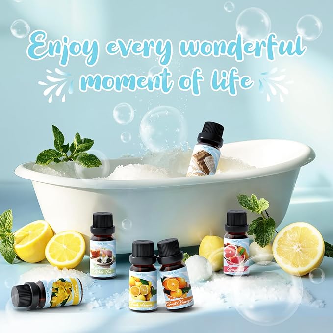 Housekeeping Fragrance Oils Set, Essential Oil Gift Set for Diffuser, Clean Scent Diffuser Oil, Use with Wool Dryer Balls - Lemon, Sweet Orange, White Tea, Fresh Linen, Freesia, Grapefruit - Bloomnest