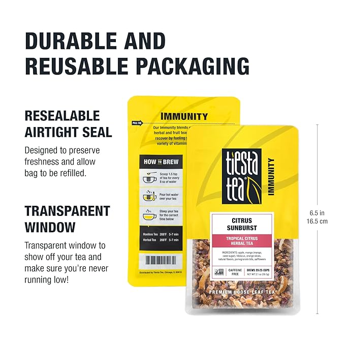 Tiesta Tea - Citrus Sunburst, Loose Leaf, Tropical Citrus Herbal Tea, Premium Non-Caffeinated Fruit Blend, Make Hot or Iced, Brews Up to 25 Cups, 2.1 Ounce Resealable Pouch - Bloomnest