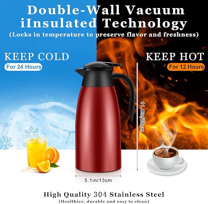 Norme 2 Pcs Thermal Coffee Carafe Insulated Stainless Steel Coffee Carafe for Hot Liquid Vacuum Thermal Pot Creamer Pitcher Dispenser with Brushes Keeping Hot Water Milk(Wine Red) - Bloomnest