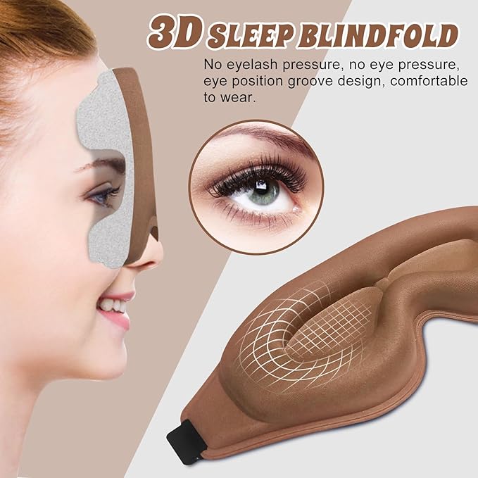 3D Advanced Eye Mask for Sleeping，Ultra Delicate Soft Skin Friendly Eye mask，100% Blackout Sleep Eye Mask for Sleep, Eyelash Extension Sleep mask (Coffee Color) - Bloomnest