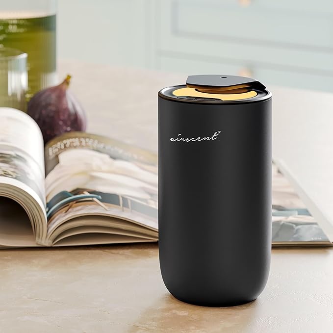 The AirScent Mini Waterless Diffuser for for Homes, Offices, Spas and Hotels - Titanium Black Finish - Fragrance Oil Aromatherapy Diffuser for Aesthetic Scenting -15 mL Capacity - Night Light Feature - Bloomnest