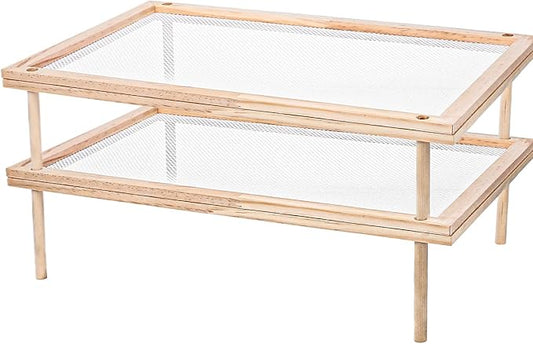 Set of 2 Stackable Wood Pasta Herb Drying Rack, Food Dryer Stand with Net for Drying Seeds, Herb, Bud - Bloomnest