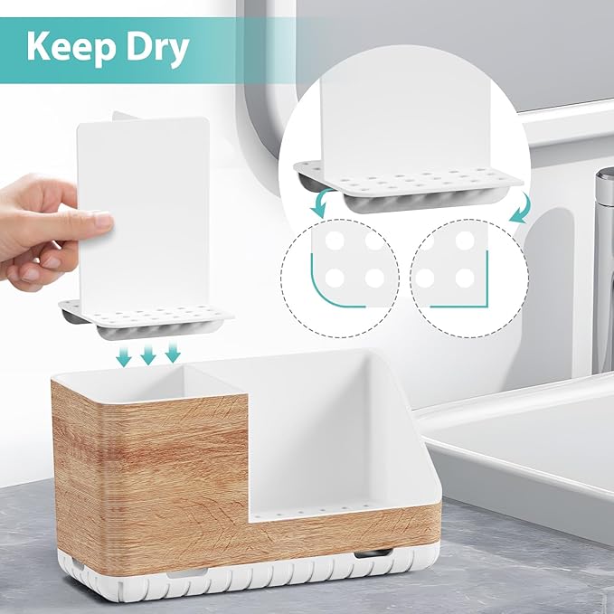 Toothbrush Holders for Bathrooms Countertop Organizer and Storage, Kids Electric Toothbrush and Toothpaste Holder, Bathroom Accessories Vanity Organizer (Wood Grain) - Bloomnest