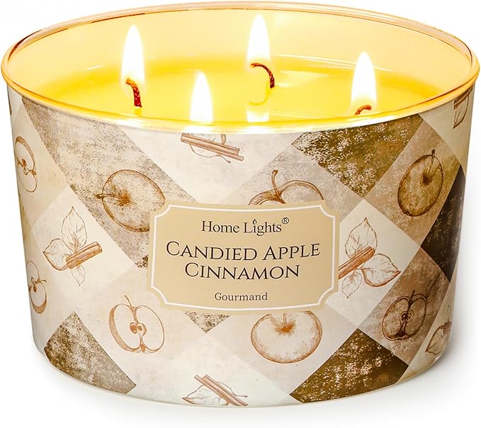 HomeLights Large jar Candle | 4-Wick Long-Lasting Scented Candles, 18oz Natural Soy Wax Candle for Home Scented, Rustic Modern Gifts for Women & Men, Candied Apple Cinnamon - Bloomnest