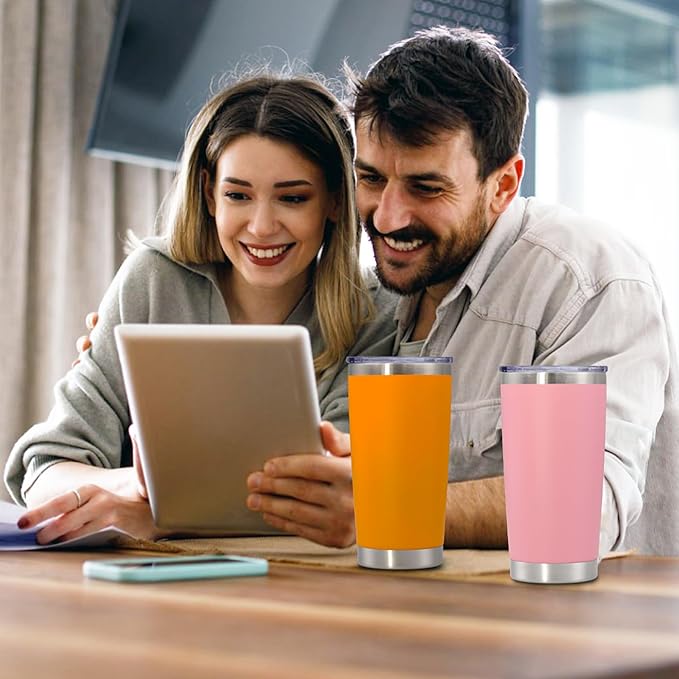 20 oz Tumbler with lid Double Wall Vacuum Insulated Tumblers Stainless Steel Coffee Mug Travel Coffee Tumbler Powder Coated Tumbler Cup Keep Hot&Cold - (Orange 6 Pack)