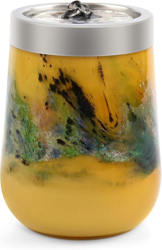 VOREEN Handblown Glass Tabletop Fountain – Yellow Art Glass Water Feature with Gentle Ambient Glow – Optional Aromatherapy for Home, Spa, Office Décor - Bloomnest