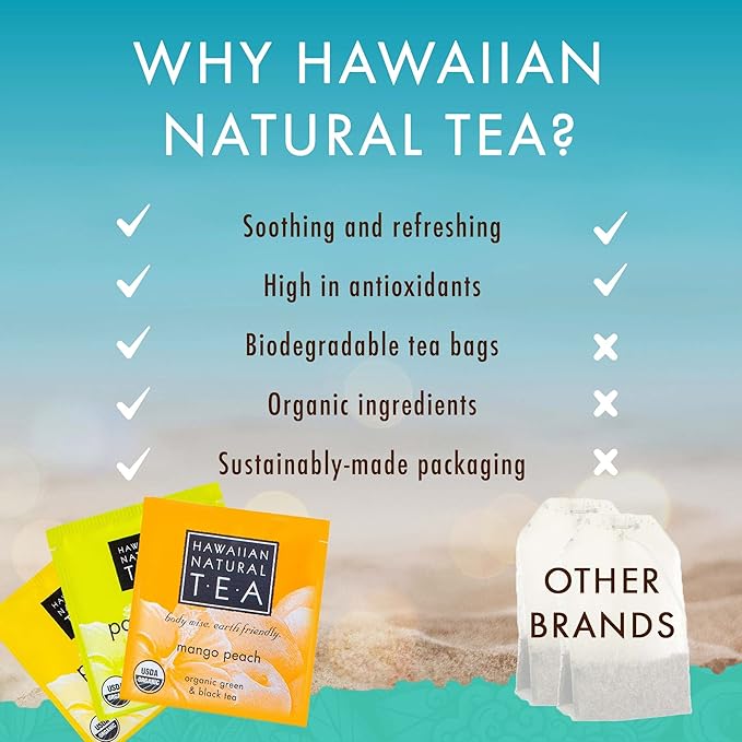 Hawaiian Natural Organic Tropical Fruit Tea Sampler - Green, Black, White Tropical Fruit Tea Blends, Gift Box Set For Special Occasions - 48 Bags - Bloomnest