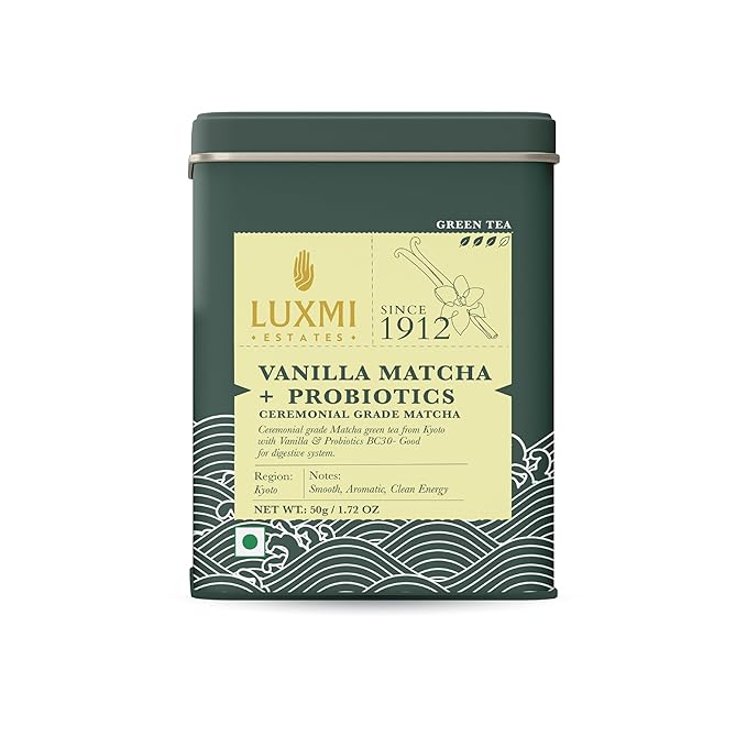 Luxmi Estates Vanilla Matcha with Priobiotics (50 g) Organic Matcha Tea, Rich in Antioxidants, Tea for Relaxing - Bloomnest