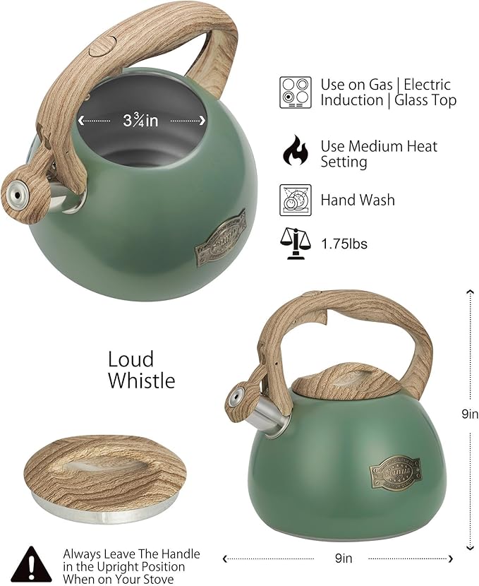 POLIVIAR Tea Kettle, 2.7 Quart Stovetop Tea Kettle, Audible Whistling Teapot, Food Grade Stainless Steel for Anti-Rust, Anti Hot Handle, Suitable for All Heat Sources (JX2022-MN30) - Bloomnest