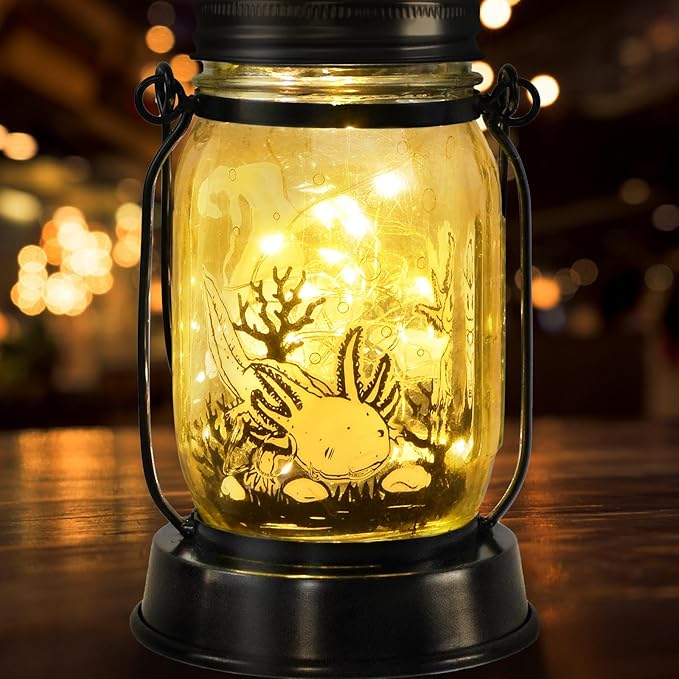 kyoryuger Axolotl Gifts for Women/Men/Kids Axolotl Solar Lanterns Mom Grandma Birthday Present Lantern Memorial Lights Solar Garden Decoration Outside for Yard, Patio,Backyard,Porch Torches - Bloomnest