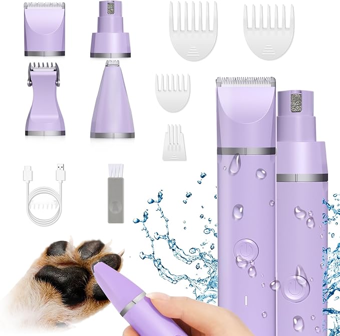 Dog Grooming Clippers Kit-Electric Rechargeable Cat Trimmer Tools-Cordless Quiet Pet Nail Paw Grinder-4 in 1 Multifunctional Low Noise Shaver-Razor for feet Face Ears Toenail Eye - Bloomnest