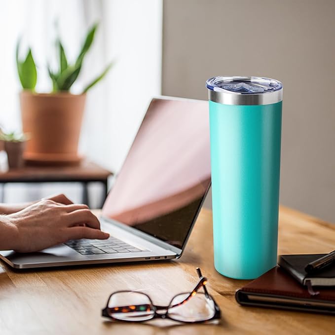 20 oz Skinny Tumbler with Lid and Straw,Stainless Steel Vacuum Insulated Tumbler Cup Double Wall Leak-proof Coffee Mug,Travel Thermal Water Tumbler for Home,Office,Outdoor(Teal,1) - Bloomnest