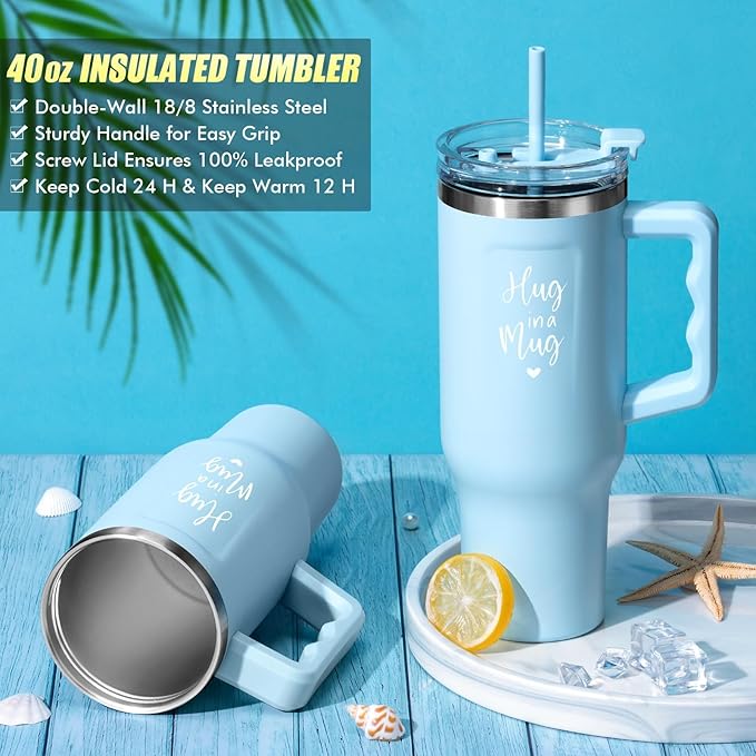 Birthday Gifts for Women Self Care Get Well Soon Gifts, Ocean Relaxing Spa Kit Bath Gift Basket Care Package w/ Flannel Blanket 40 OZ Tumbler, Valentines Day Gift for Her Wife Mom Girlfriend Sister