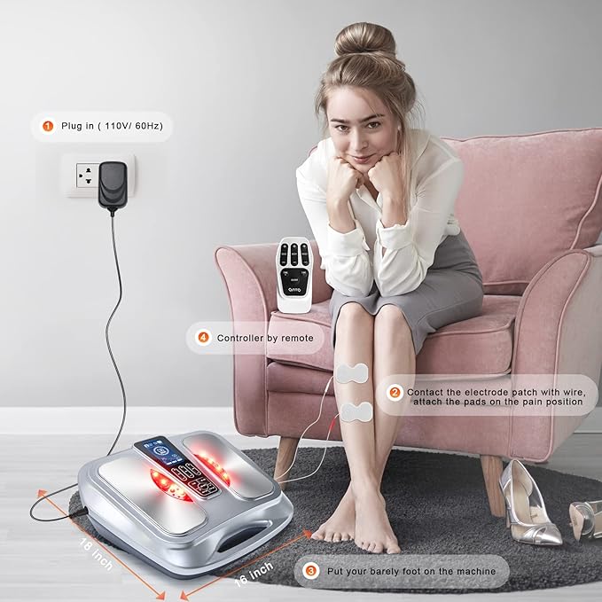 OSITO Foot Circulation Stimulator with Heat, FSA or HSA Eligible, EMS Foot Massager for Neuropathy Pain Relief Feet Massager with 8 TENS Unit Pads, Silver - Bloomnest