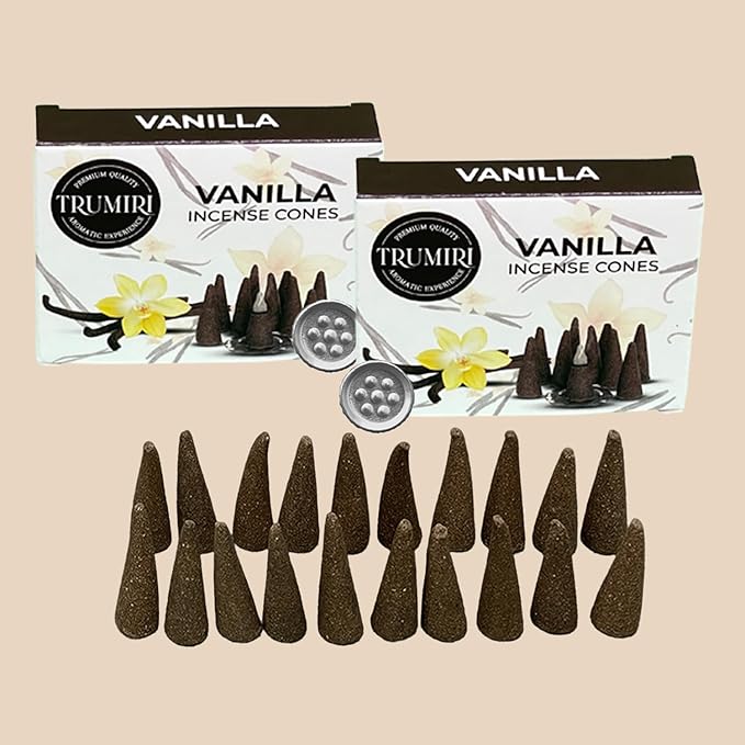 TRUMIRI Vanilla Incense Cones - Total 20 Cone Incense - Dual Pack of 10 Insence Cones - Incense Cones Scented - Cone Incense Scents - Insense Cones - Incent Cone TRUMIRI