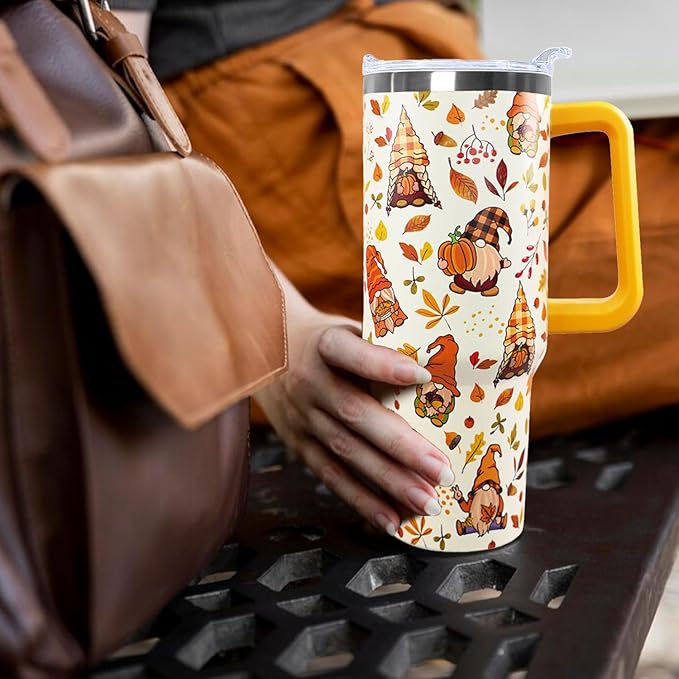 Ceovfoi 40 oz Fall Gnome Tumbler Insulated Stainless Tumbler, Fall Travel Coffee Cup Water Botter, Autumn Fall Gift for Thanksgiving Christmas - Bloomnest