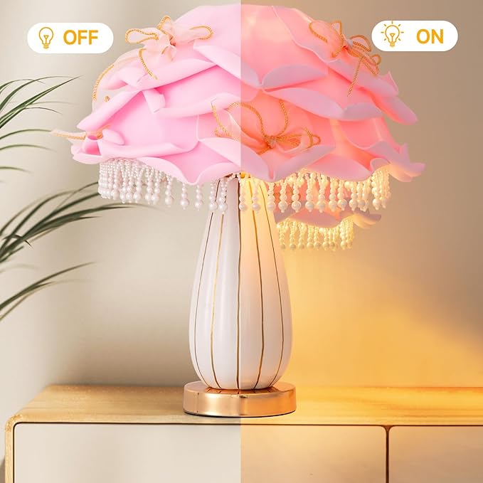 Pink Girls Table Lamp Romantic Bouquet Bedside Lamp Cute Nightstand Light Nordic Table Lamp for Bedroom Living Room Entry Office Study Room Kid Room Valentines Dating Wedding Decor - Bloomnest