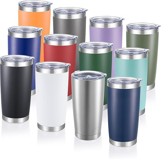 20 oz Tumblers Bulk Stainless Steel Tumbler with Lid Double Wall Vacuum Insulated Coffee Mug 20oz Powder Coated Cup for Hot and Cold Drinks, Mix Color, 12 pack - Bloomnest