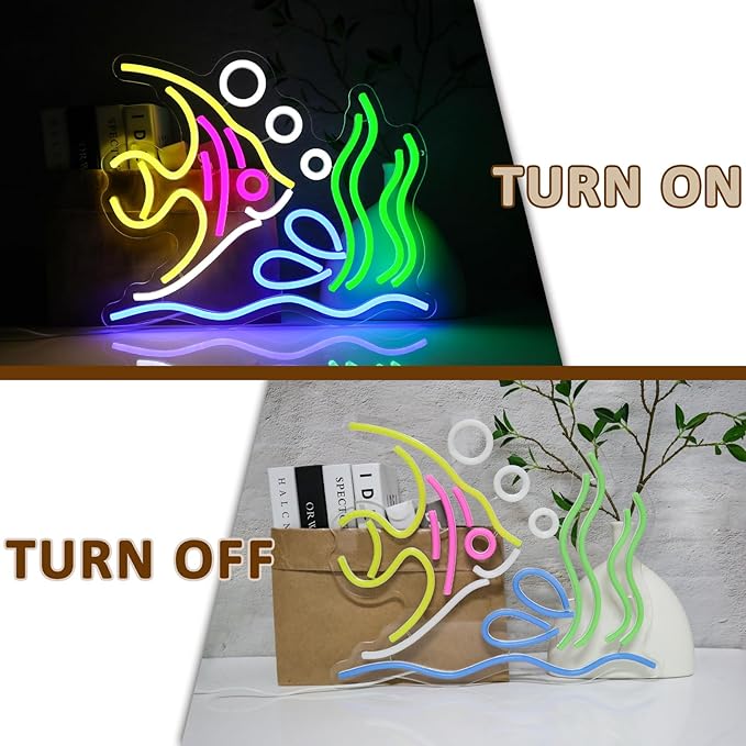 Tropical Fish Neon Sign for Wall Decor, Fish Led Signs for Room, USB Dimmable Neon Lights for Fish Shop Bar Home Pub Club Man Cave Party Store Office Restaurant Ocean Museum Decoration - Bloomnest