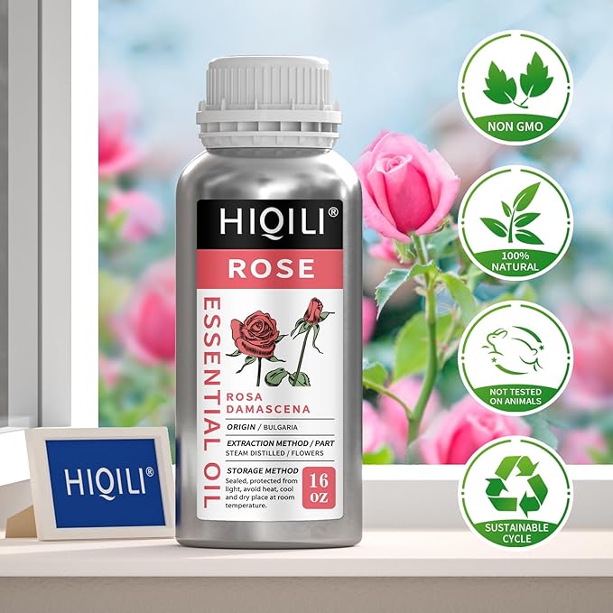 HIQILI Rose Essential Oil for Diffuser, Soap, Perfume & Candle Making - 16 Fl Oz - Bloomnest