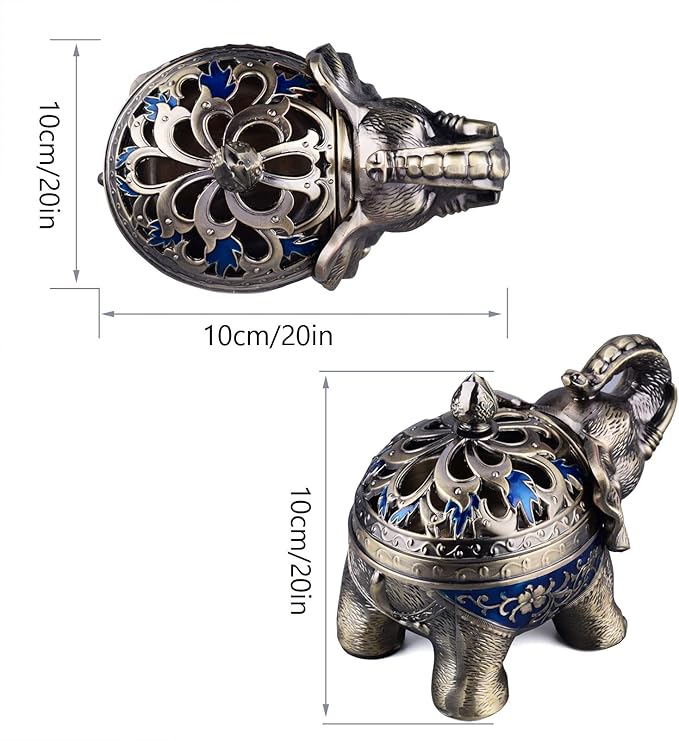 K COOL Metal Backflow Incense Holder Elephant Cone Incense Burner Candle Holder with Lid, Aromatherapy Ornament Home Office Decoration for Indoor Outdoor (Navy Blue) - Bloomnest