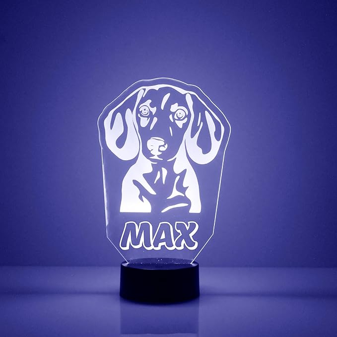 Custom Dog LED Sign Night Light Lamp with Remote, Light Up Display with Personalized Name or Image, Customized, Made in The USA, Clear Acrylic Home Decor Design with 16 Colors, 4 Modes (Daschound) - Bloomnest