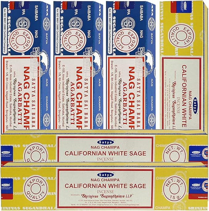 Nag Champa White Sage Incense Sticks & Holder Bundle Variety Pack from House of Satya Incense Sticks and Trumiri TRUMIRI