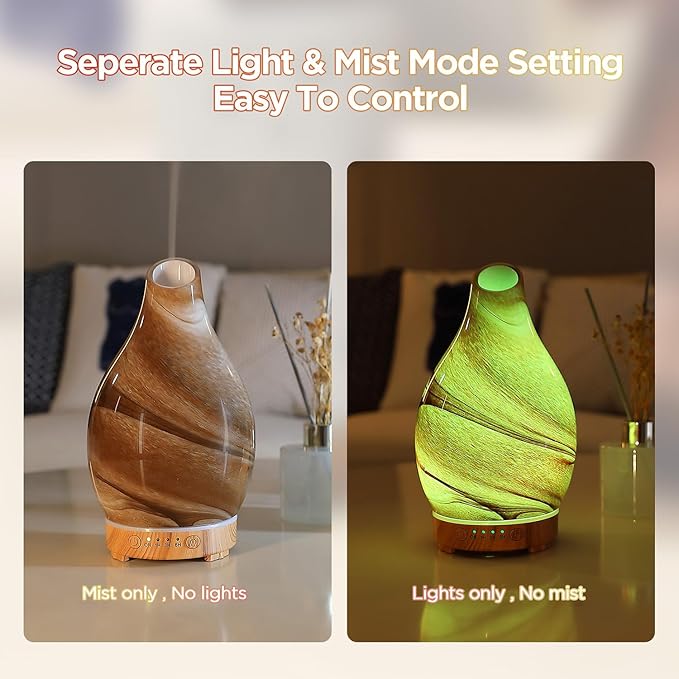 INRORNAS 160 ML Essential Oil Diffuser, Art Glass Ultrasonic Aroma Cool Mist Humidifier Aromatherapy Diffuser for Essential Oils 7 Colors Light Waterless Auto-Off for Home-Lonely Desert - Bloomnest