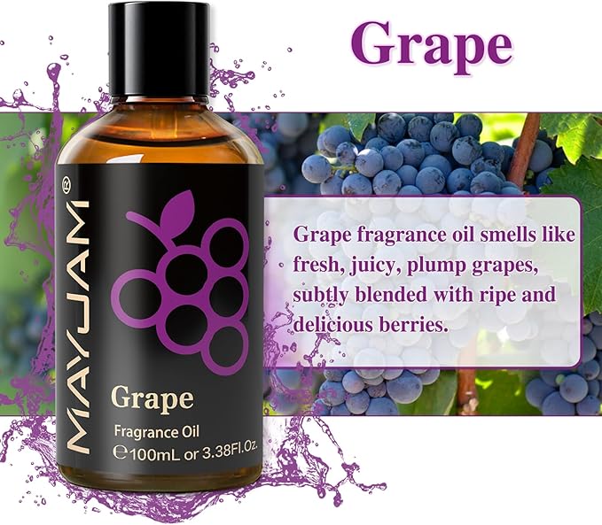 MAYJAM 100ML/3.38FL.OZ Grape Fragrance Oils with Glass Dropper, Essential Oils for Diffusers for Home, Long Lasting Scented Oils for Diffusers Soap Candle Making - Bloomnest