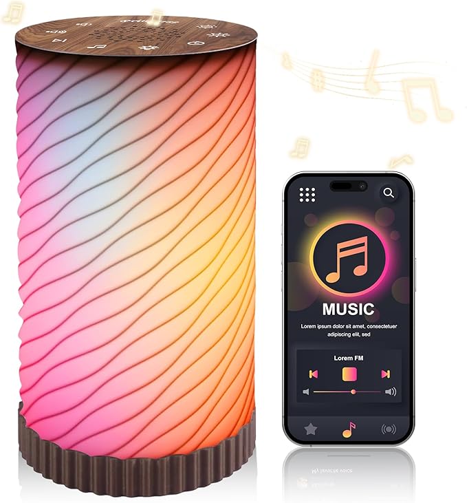 Touch Small Lamp for Bedroom, White Noise Sleep Sound Machine with Mood Night Lighting, Modern Bedside Table Lamp with Bluetooth Speaker, 20 Brightness & 30 Volume, Night Lights for Adults/Kids - Bloomnest